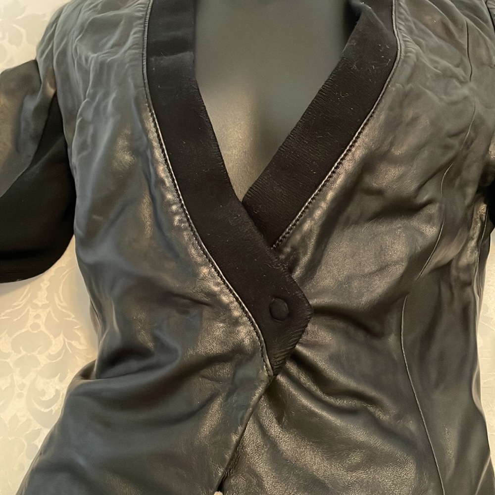 Trouve leather jacket with under arm knit dome front closure deep V front Sz S